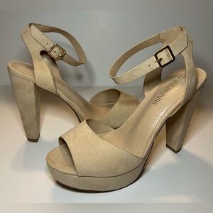 NWOT Dream Pairs Beige Open Toe Chunky Block Platform Ankle Strap Heels Size 8.5